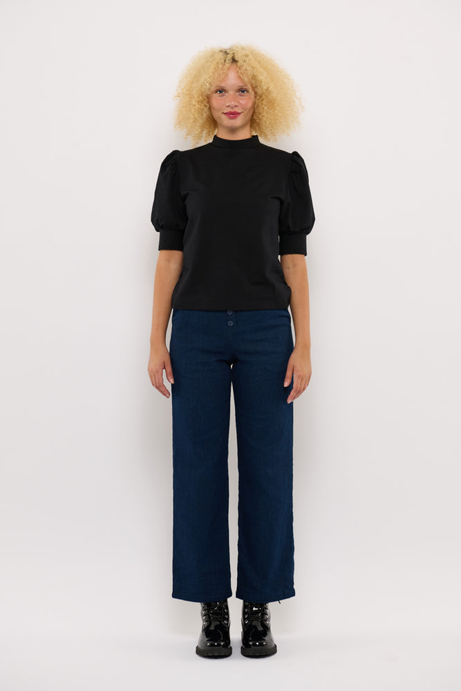 Sophia Lee Magda Puff Blouse / Black french terry