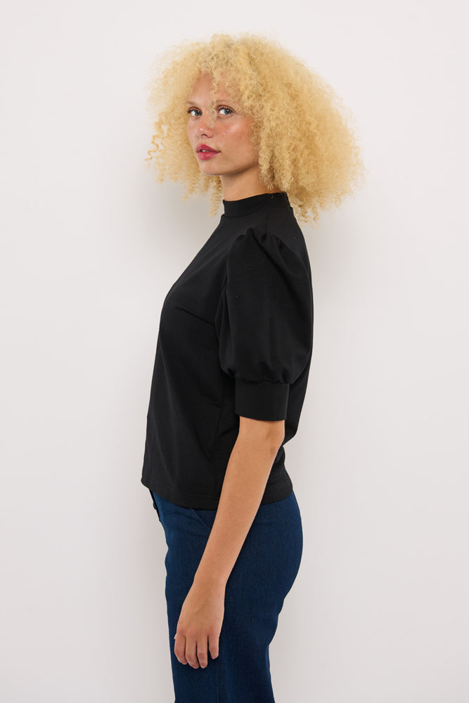 Sophia Lee Magda Puff Blouse / Black french terry