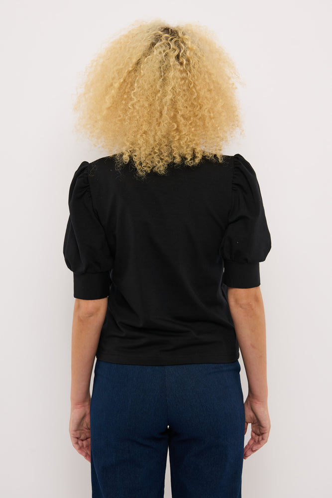 Sophia Lee Magda Puff Blouse / Black french terry