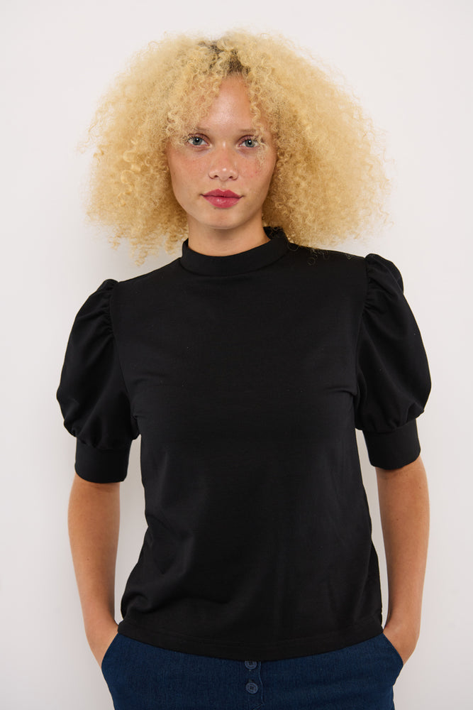 Sophia Lee Magda Puff Blouse / Black french terry