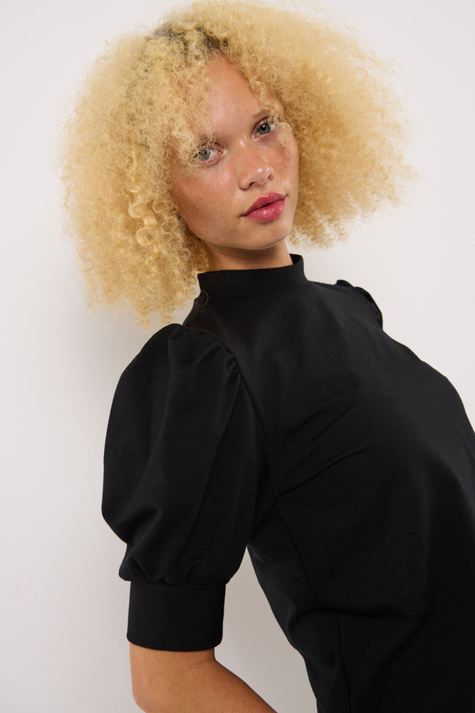 Sophia Lee Magda Puff Blouse / Black french terry