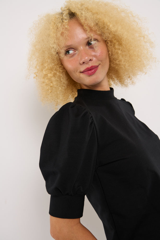 Sophia Lee Magda Puff Blouse / Black french terry