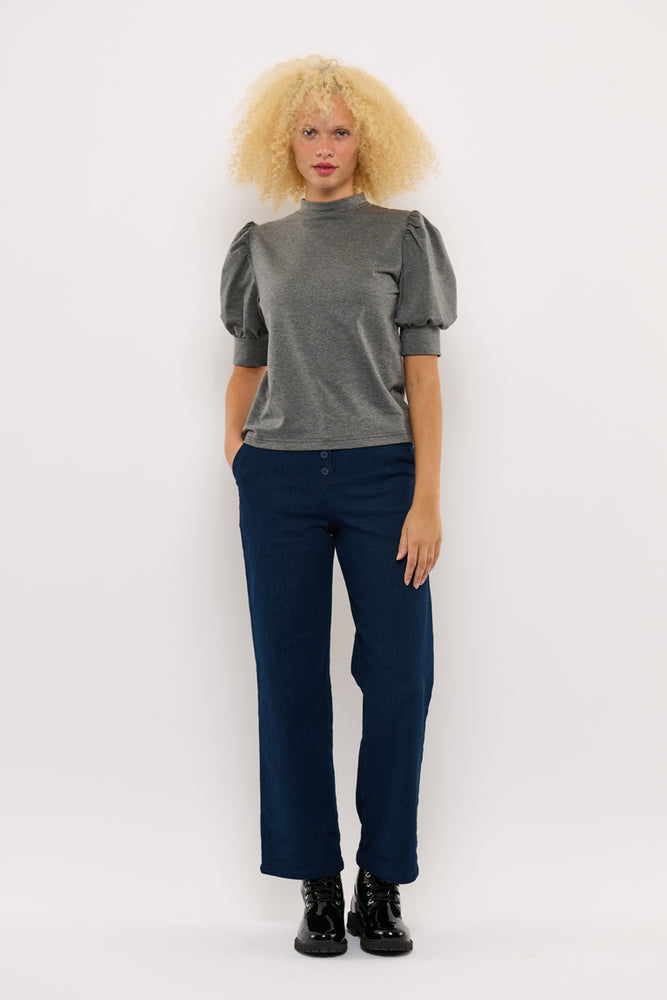 Sophia Lee Magda Puff Blouse / Grey melange french terry