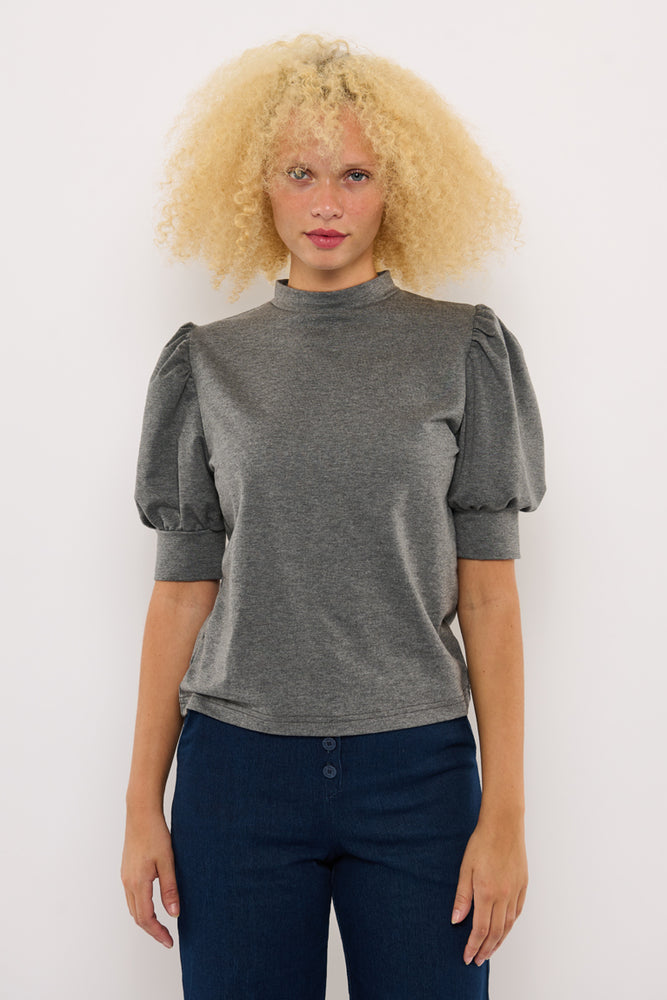 Sophia Lee Magda Puff Blouse / Grey melange french terry