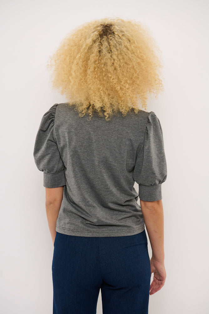 Sophia Lee Magda Puff Blouse / Grey melange french terry
