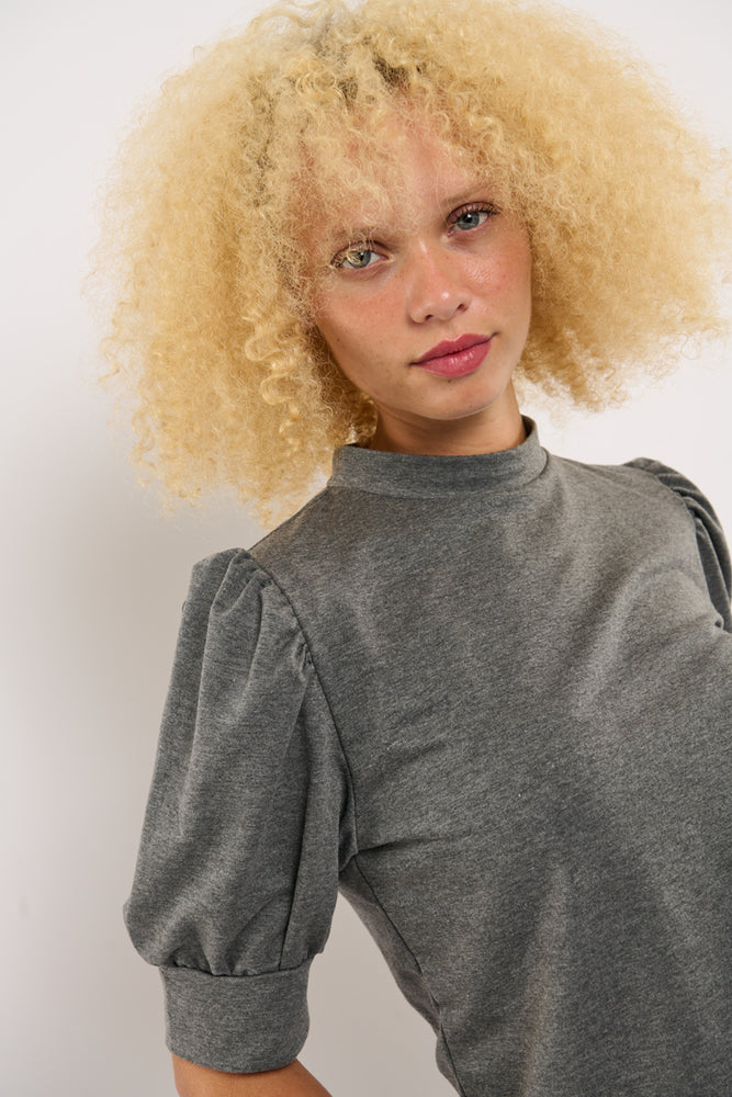 Sophia Lee Magda Puff Blouse / Grey melange french terry