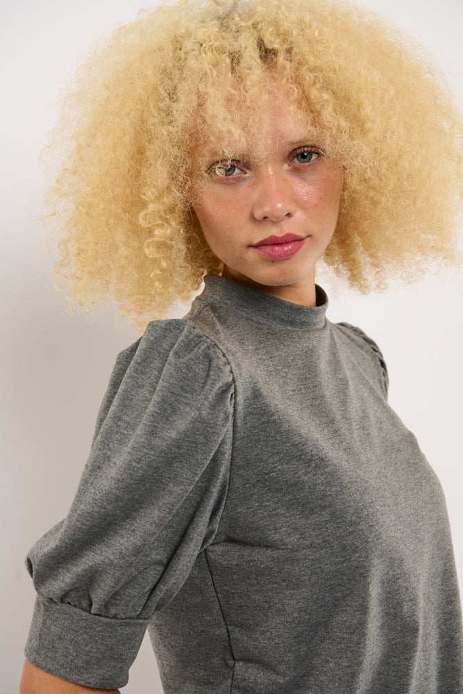 Sophia Lee Magda Puff Blouse / Grey melange french terry