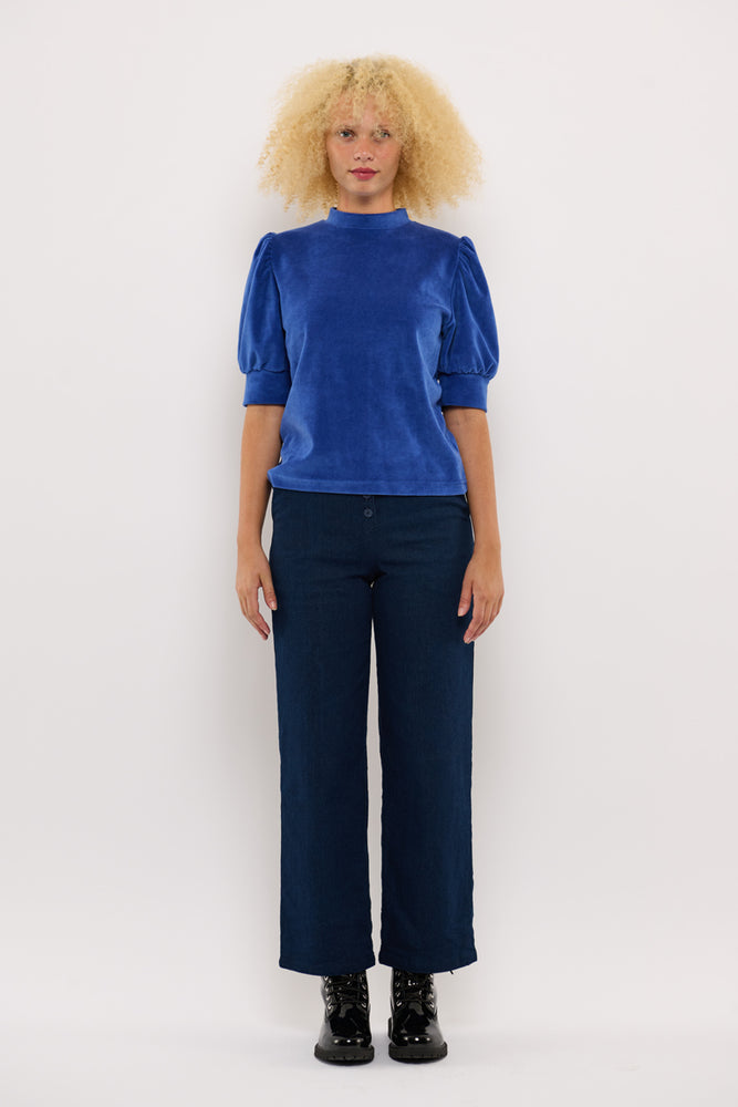 Sophia Lee Magda Puff Blouse / Royal blue velour
