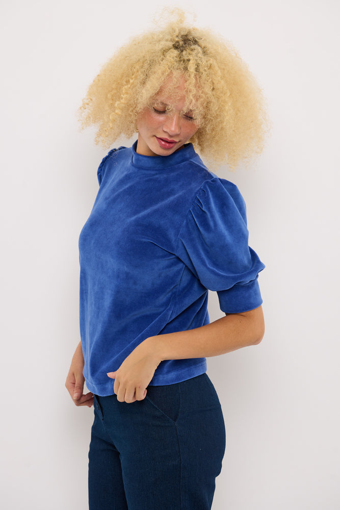 Sophia Lee Magda Puff Blouse / Royal blue velour