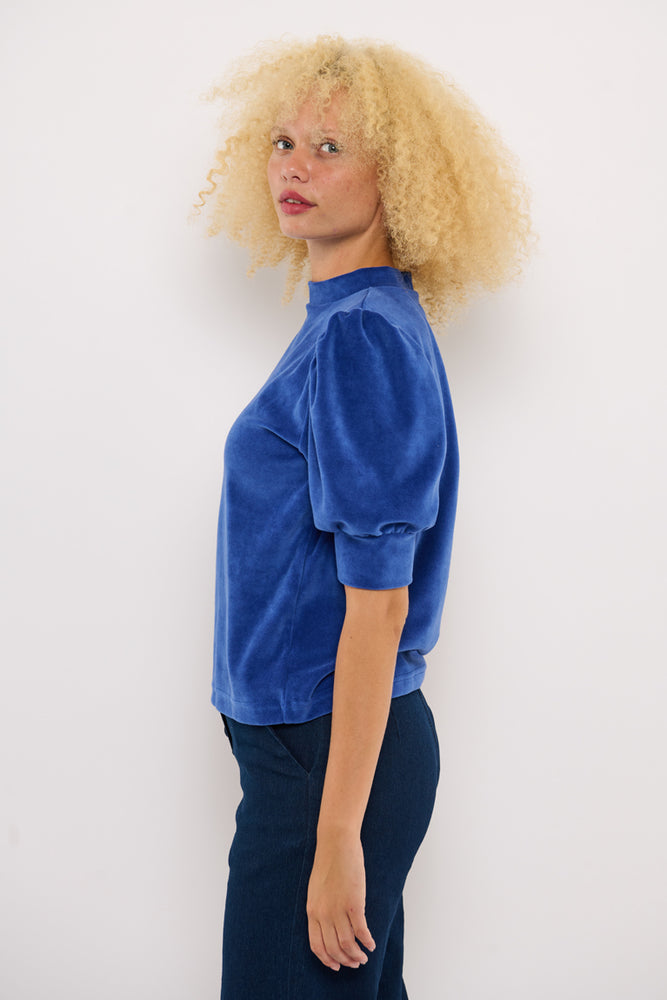 Sophia Lee Magda Puff Blouse / Royal blue velour