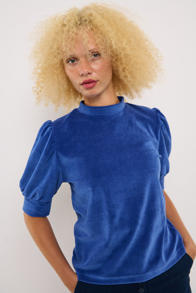 Sophia Lee Magda Puff Blouse / Royal blue velour