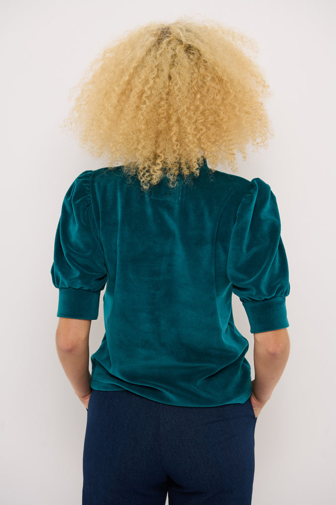 Sophia Lee Magda Puff Blouse / Dark petrol velour