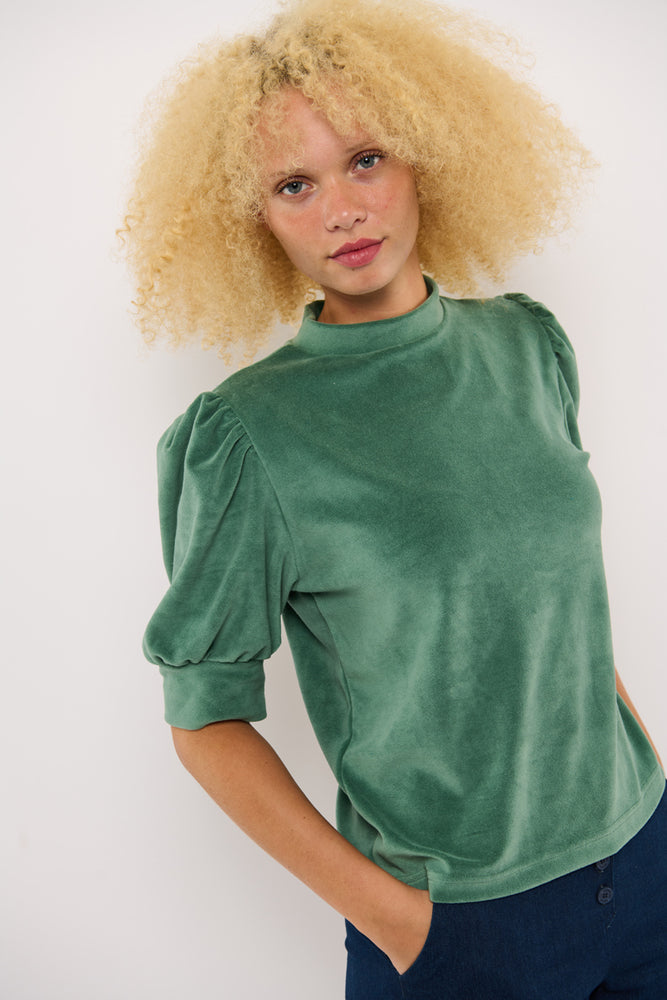Sophia Lee Magda Puff Blouse / Mint velour