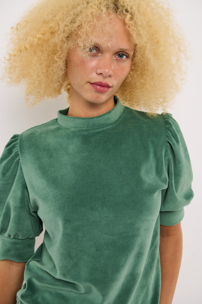 Sophia Lee Magda Puff Blouse / Mint velour