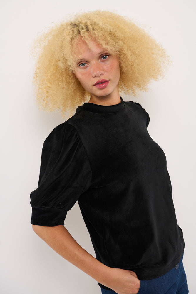 Sophia Lee Magda Puff Blouse / Black velour