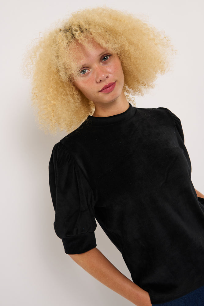 Sophia Lee Magda Puff Blouse / Black velour