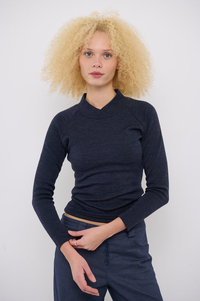 Sophia Lee Lucy Blouse / Blue melange wool