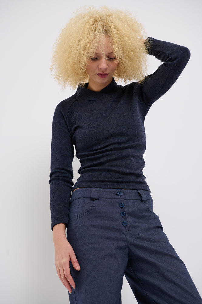 Sophia Lee Lucy Blouse / Blue melange wool