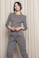 Sophia Lee Princess Jumpsuit / Black & white stripes