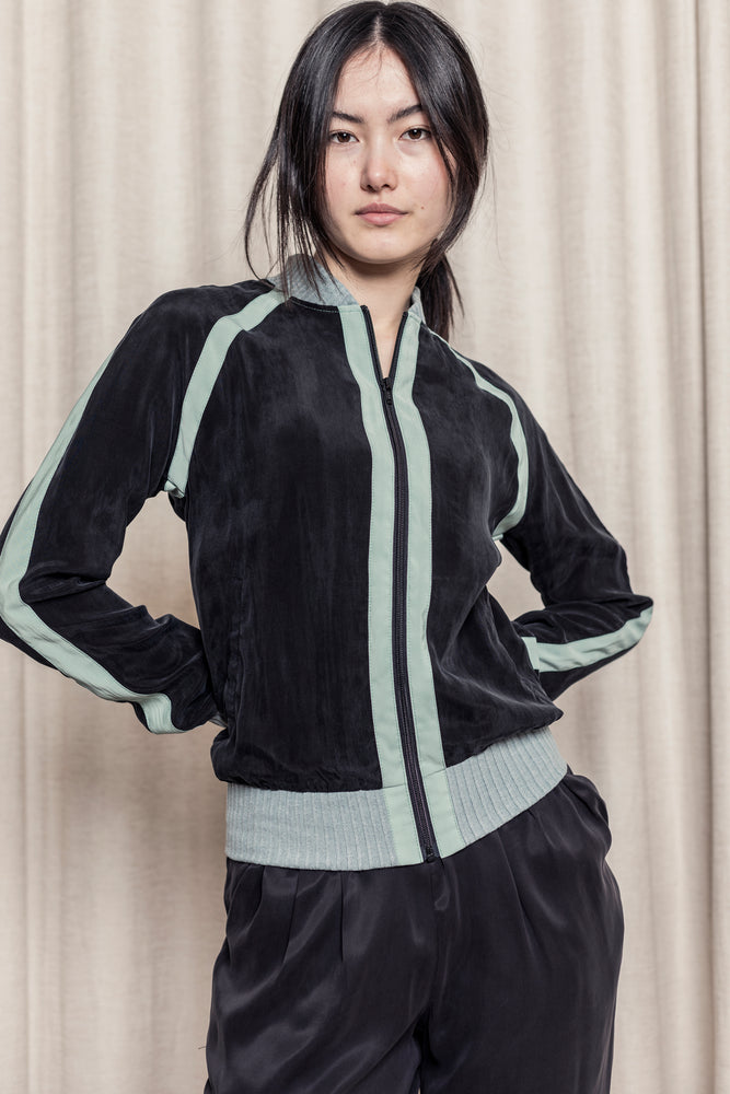 Sophia Lee Miley Bomber Jacket / Black & mint stripes