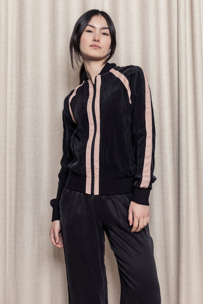 Sophia Lee Miley Bomber Jacket / Black & rose stripes