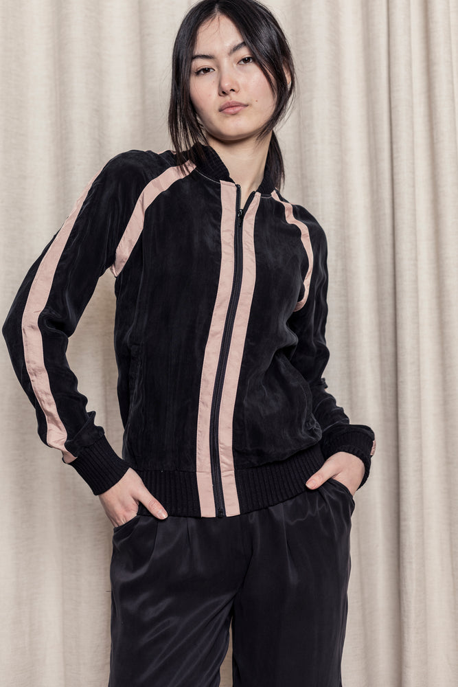 Sophia Lee Miley Bomber Jacket / Black & rose stripes